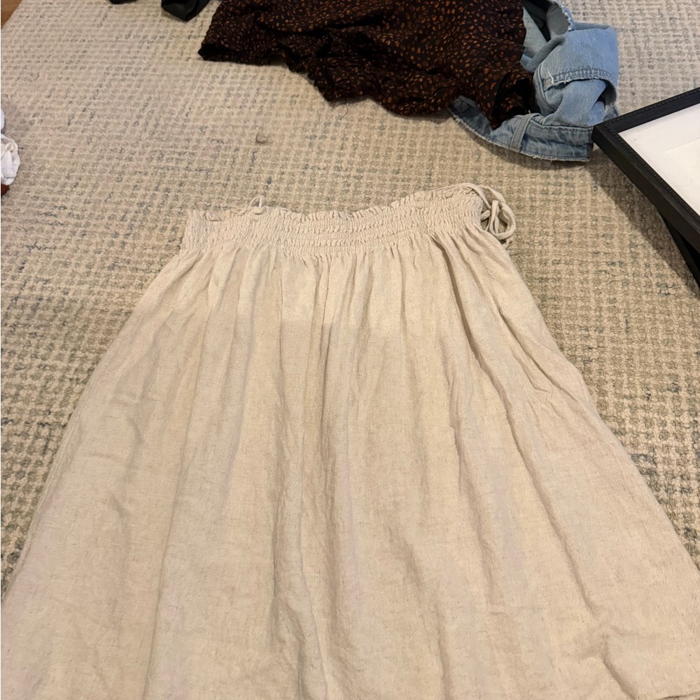 miami Cream Linen-Blend Maxi Skirt with Smocked Waist